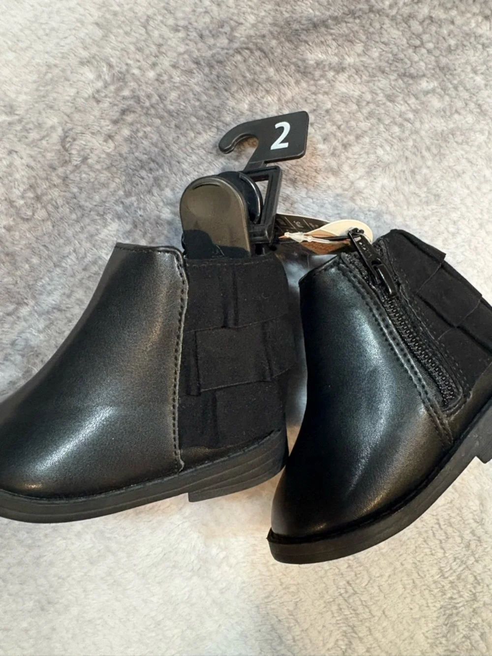 Wonder Nation NWT Baby Girl Black Faux Leather‎ Suede Ruffle Boots - Size 2